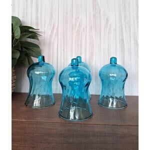 Vintage Blue Glass Peg Votive Candle Holders, Set of 4